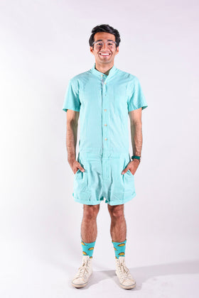 Mint Oxford romper [Final Sale]